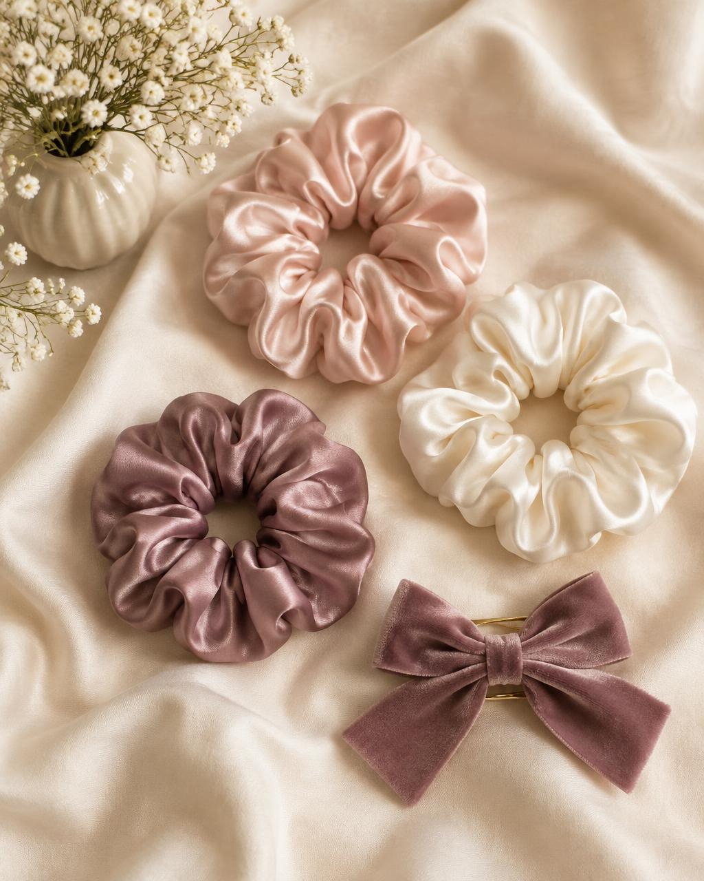 Satin Scrunchie & Bow Set