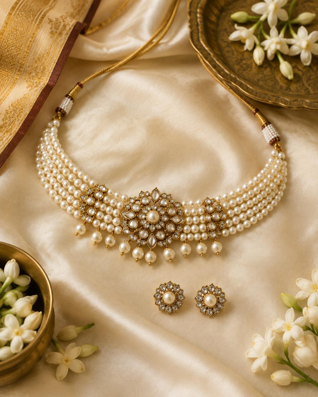 Pearl Choker & Earring Set