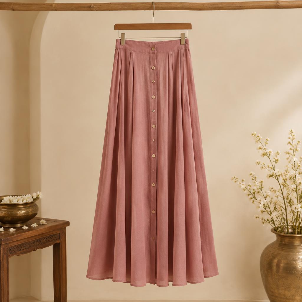Button-Front Maxi Skirt